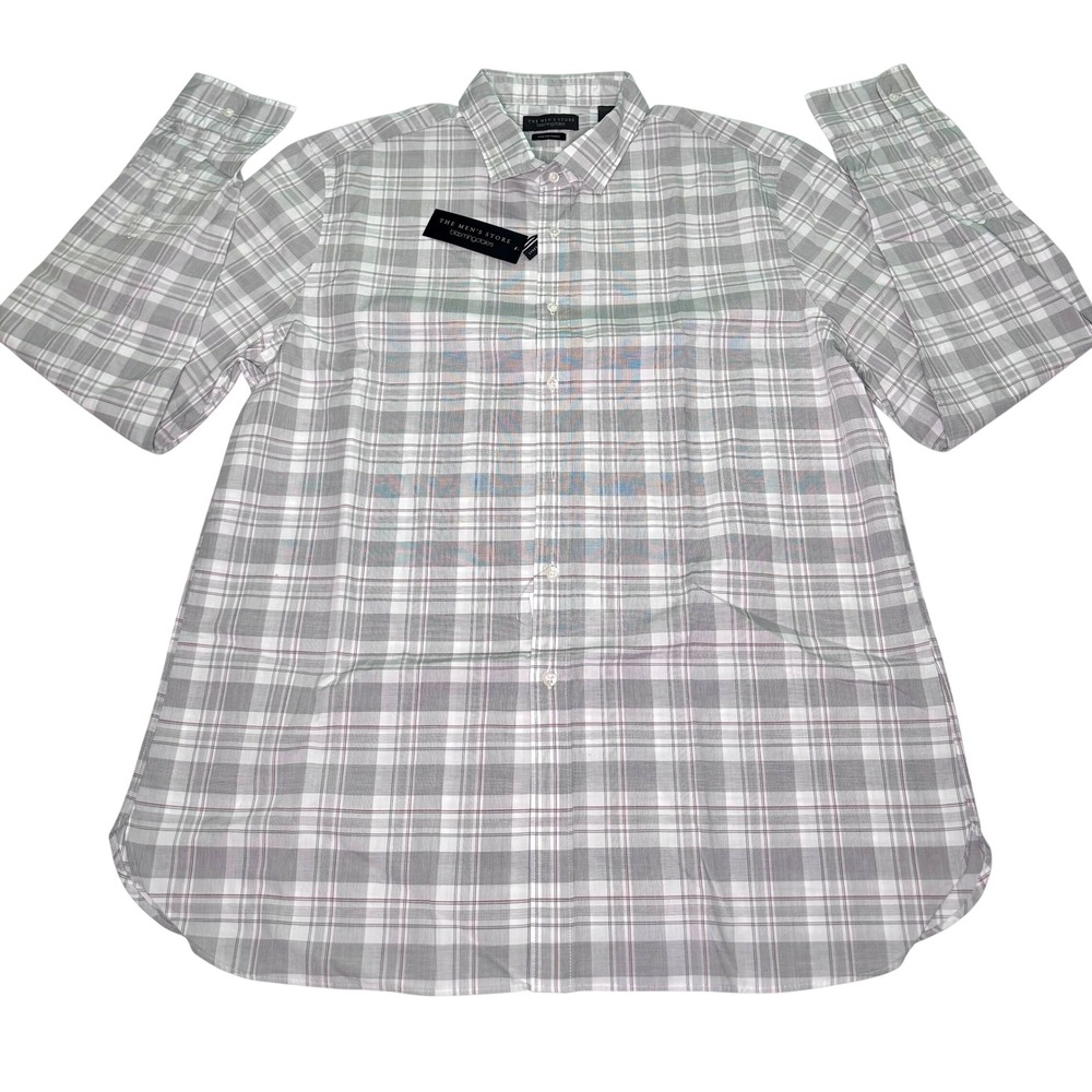 Bloomingdales Mens Store Grey Plaid Stretch‎ Cotton Button Down Shirt 2XL